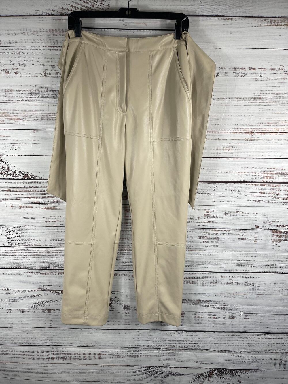 Jonathan Simkhai Pants Women's 6 Beige Faux Leather High Rise Tie Waist Cropped